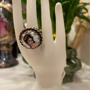 Vintage Limoges Cameo Ring with Gold Accents